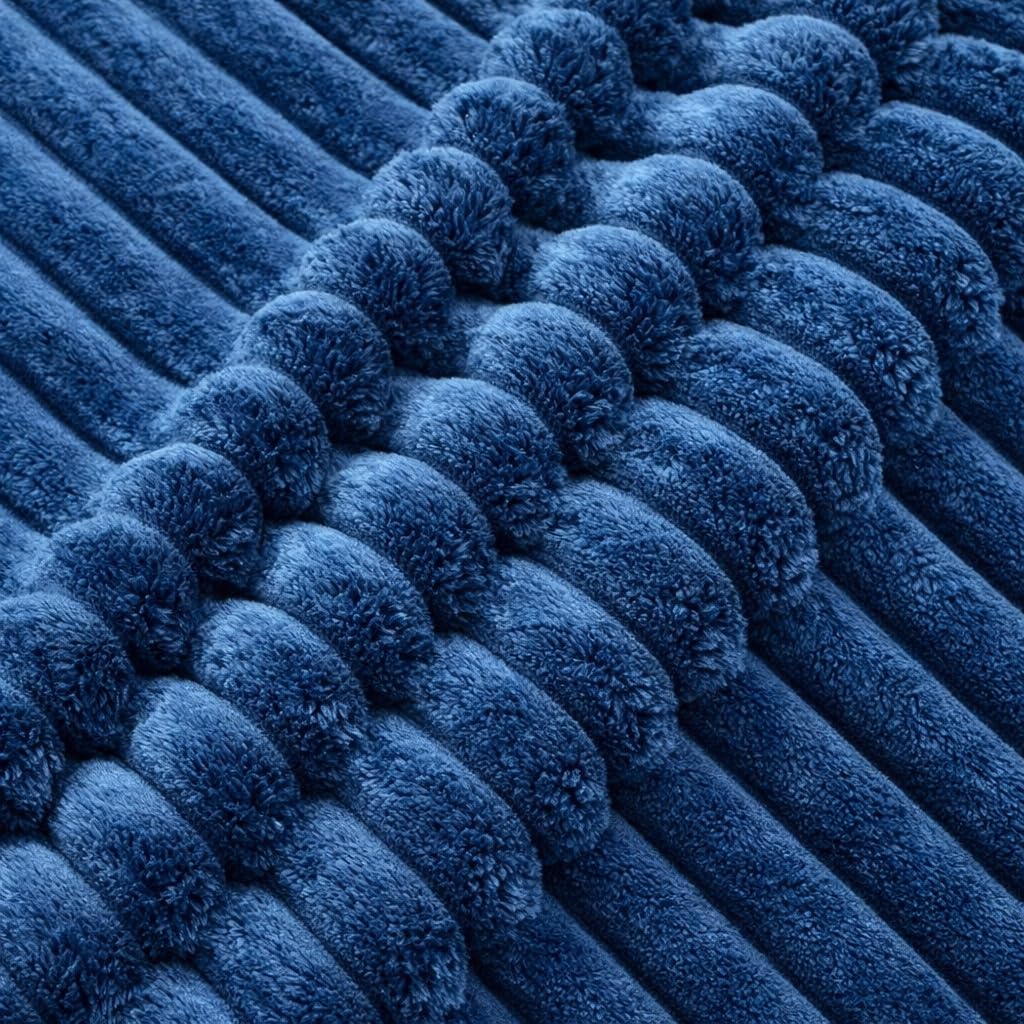 AWARD VELVETS Premium Faux Rabbit Fur Plush Luxury Soft Fluffy Striped Decorative Throw Pillow/Cushion Covers for Sofa, Couch, Living Room - (Navy Blue, 24 x 24 inch) Set of 2