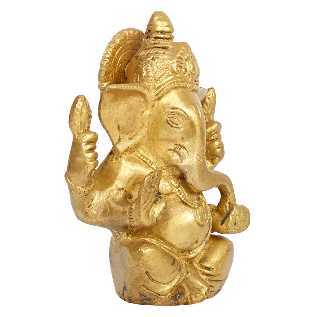 Svarup Brass Ganesh Bhagwan Idol Taj Ganesha Statue Ganpati Murti for Home Entrance Decor Diwali Gift 4.5 Inch