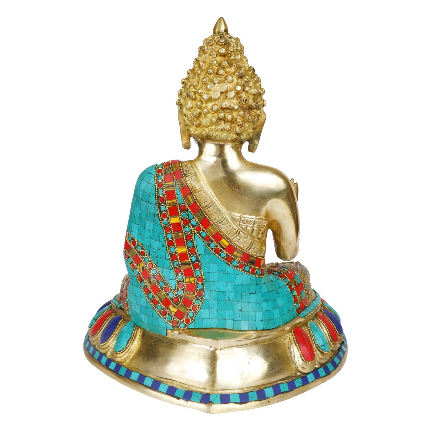 Svarup Brass Gautam Buddha Idol Statue Murti Draped in Stone Embellished Shawl for Home Decoration Blessing Buddha Height 14 Inch Weight 7.9 Kg Color Turquoise