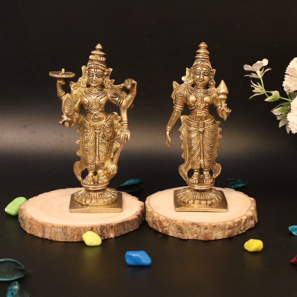 ARTVARKO Brass Laxmi Narayan Murti for Home Puja Handmade Standing Lakshmi Vishnu Idol Decor Gift Showpiece Figurine 6 Inch.