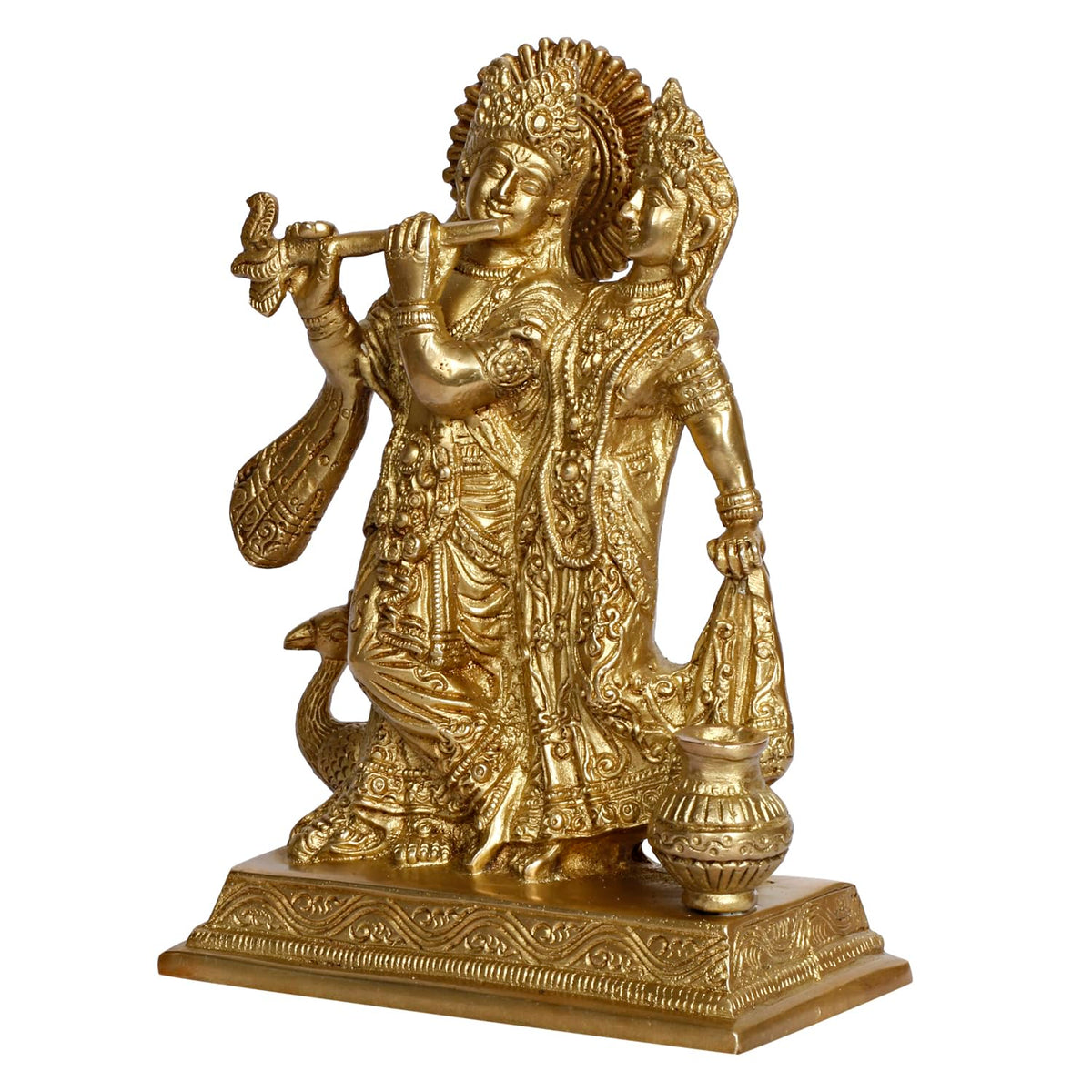 ARTVARKO Brass Radha Krishna Idol Murli Kishan Playing Flute Radha Pital Murti for Home Mandir Decor Marriage Gift 8 Inch