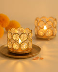 Homesake® Crystal Tea Light Candle Holders, Votives Bowl Candle Holders for Home Decoration, Diya Diwali Lights Centerpieces for Wedding Home Party Table Decoration, (Gold Set of 2)