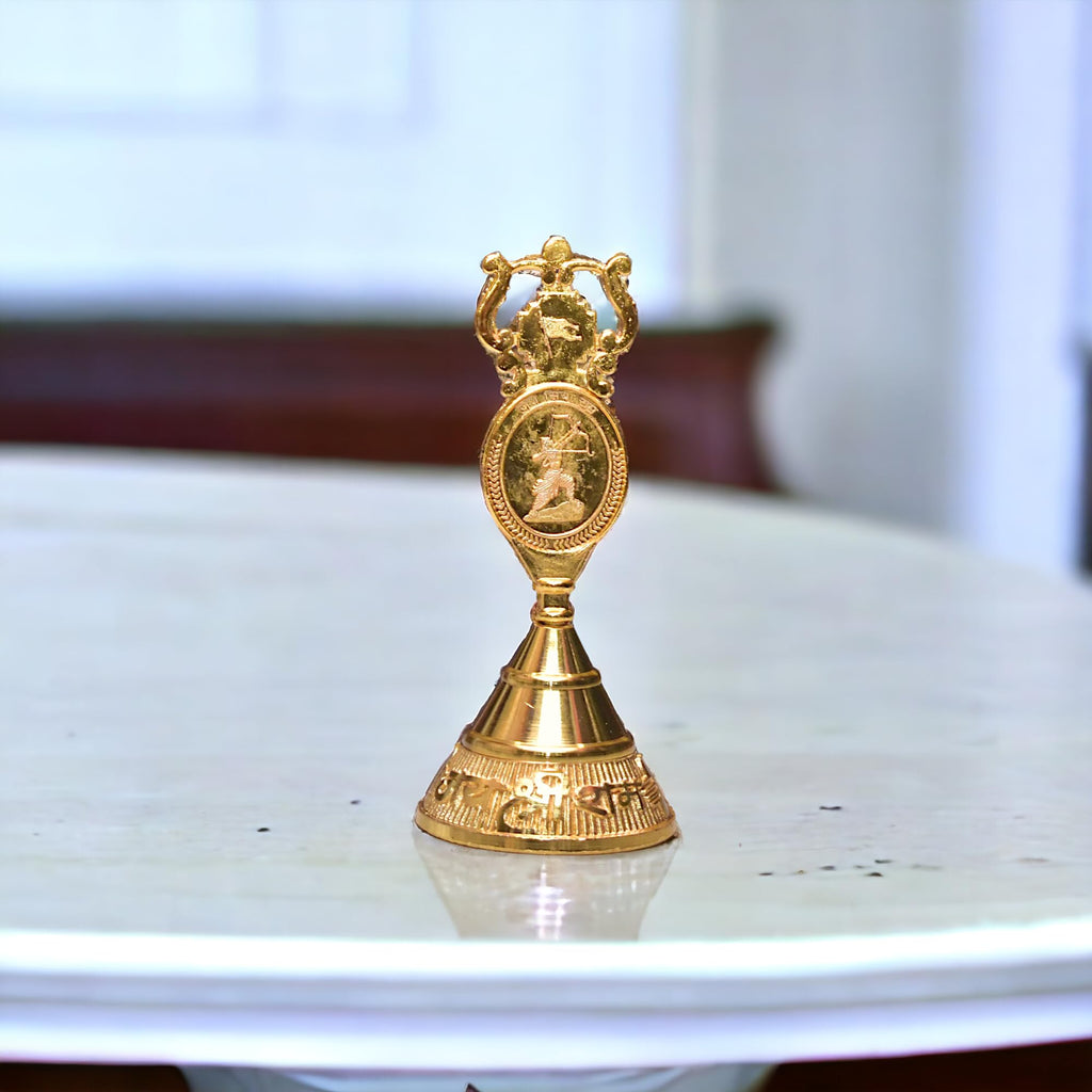 KridayKraft Aluminium Pooja Bell, Handmade Prayer Ghanti Jingle Hand Bell for Home Temple Worship, Nandi Bell for Puja, Religious & Spiritual Items (Gold)