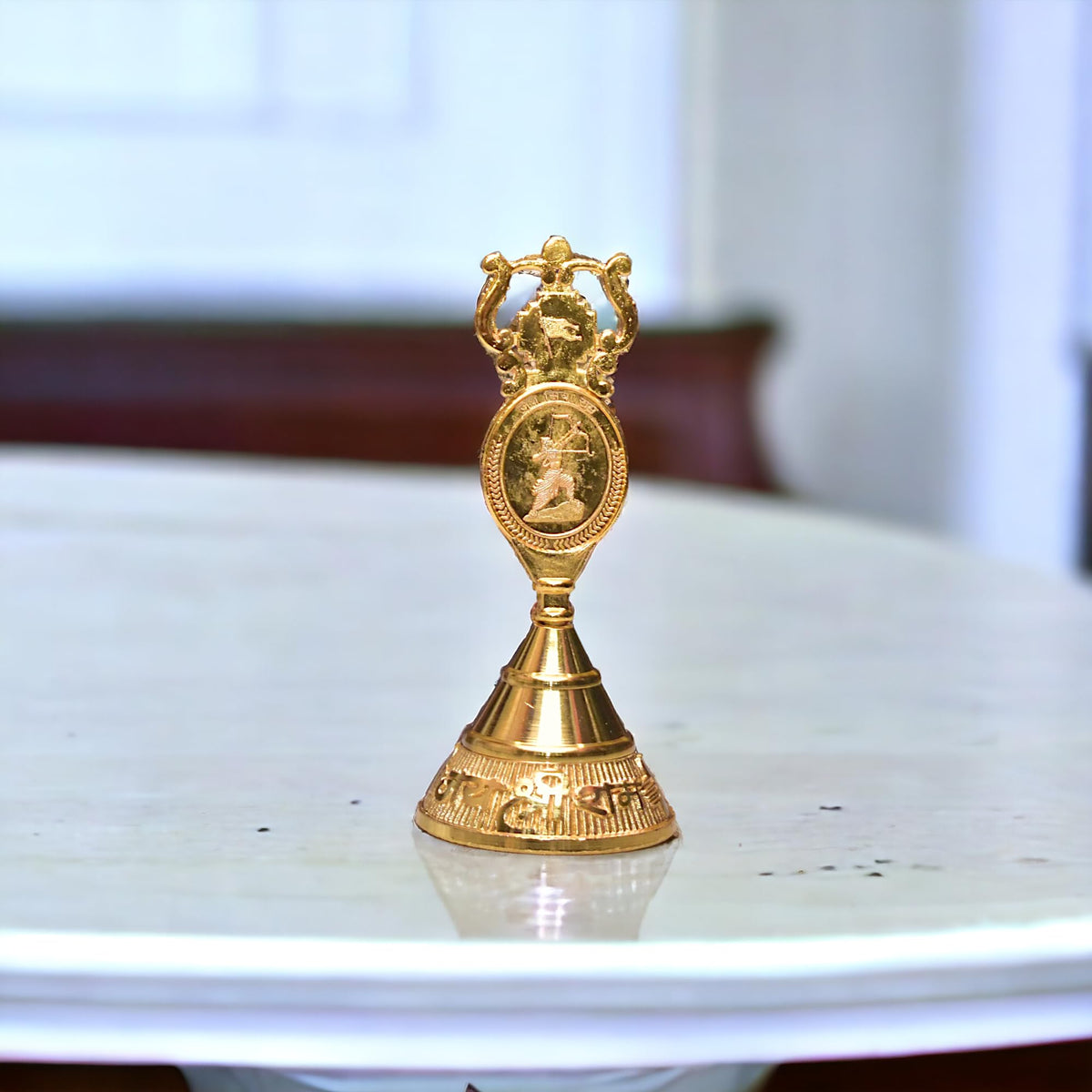 KridayKraft Aluminium Pooja Bell, Handmade Prayer Ghanti Jingle Hand Bell for Home Temple Worship, Nandi Bell for Puja, Religious & Spiritual Items (Gold)