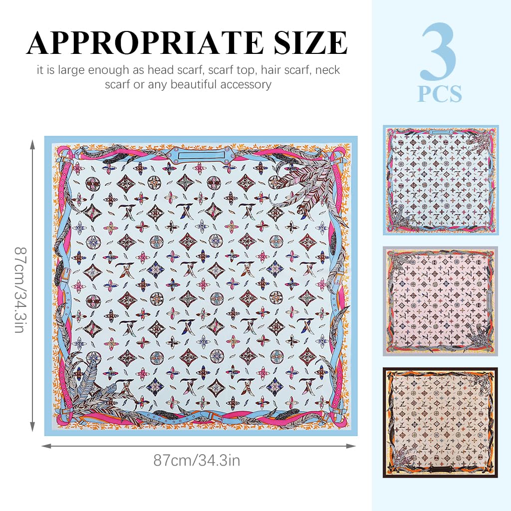 SANNIDHI 3-Piece Polyester Printed Head Scarf, 35-Inch Square Wrap