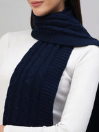 Ravaiyaa - Attitude is everything Reversible Wool Scarves Knitted Pattern Women Neck Wraps Muffler Winter Wool Scarf 65 x14 Inch (Navy Blue)