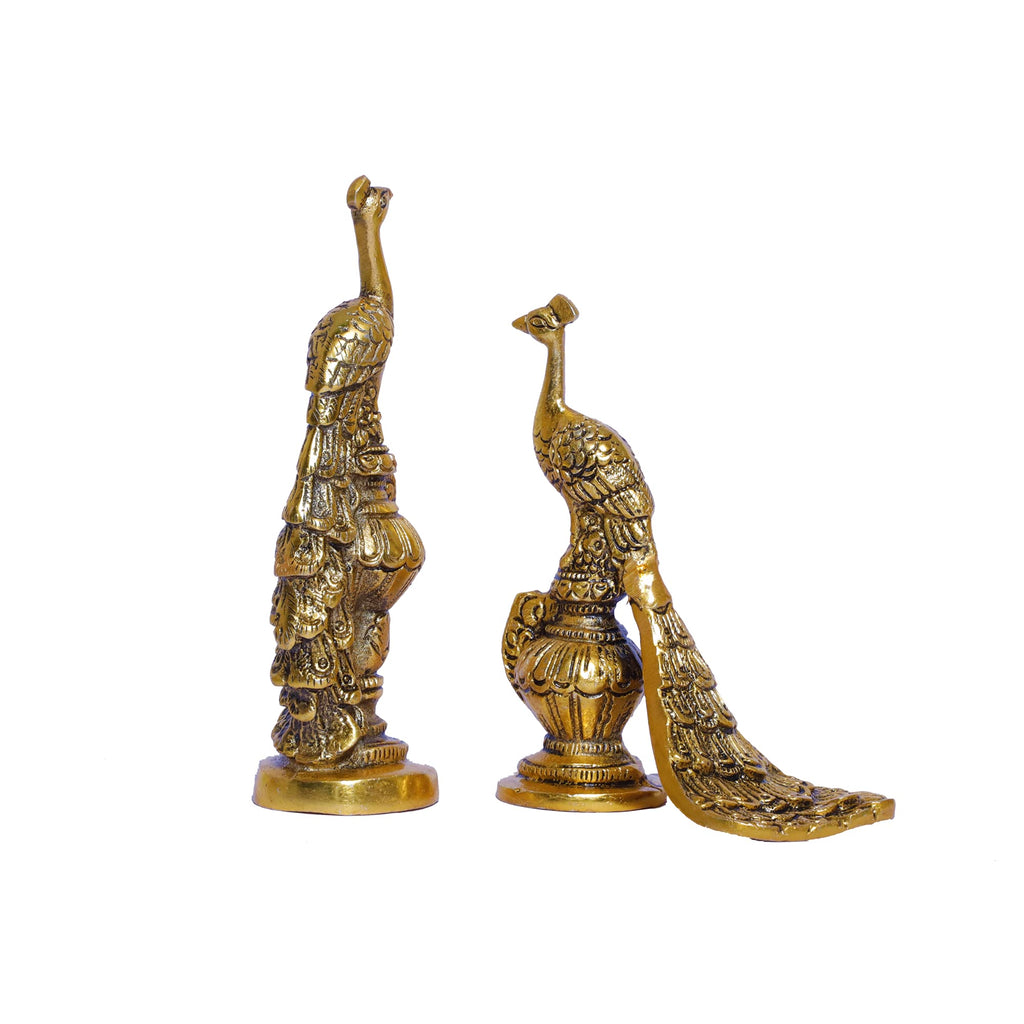 Kridaykraft Peacock Metal Statue,Lovers Peacock Couple Pair Showpiece Statue For Home,Office Decor, Romantic Gift To Boyfriend,Girlfriend,Animal Figurines - 2.76X6.69 Inch, Gold