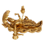 ARTVARKO Lord Ranganatha Swamy Vishnu Resting On Sheshnag Vaikunda Perumal Touching Shiva Lingam Brahma from Navel Brass Statue Gold Color 7.5 Inches
