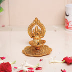 Kridaykraft Aluminium Metal Ganesh Diya with Swastik Engraved in Hand Hath Deepak Ganesh Gold Plated (10.2 cm x 10.2 cm x 11.5 cm,),