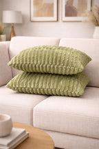 AWARD VELVETS Premium Faux Rabbit Fur Plush Luxury Soft Fluffy Striped Decorative Throw Pillow/Cushion Covers for Sofa, Couch, Living Room - (Olive Green, 16 x 16 inch) Set of 1