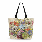 HOMELYA Large Cotton Canvas Zippered Tote Bag for Women | Reusable Eco-Friendly Shoulder Carry Bag | Spacious Shopping, Office & College Handbag | Durable MultiFlower Print Handbag