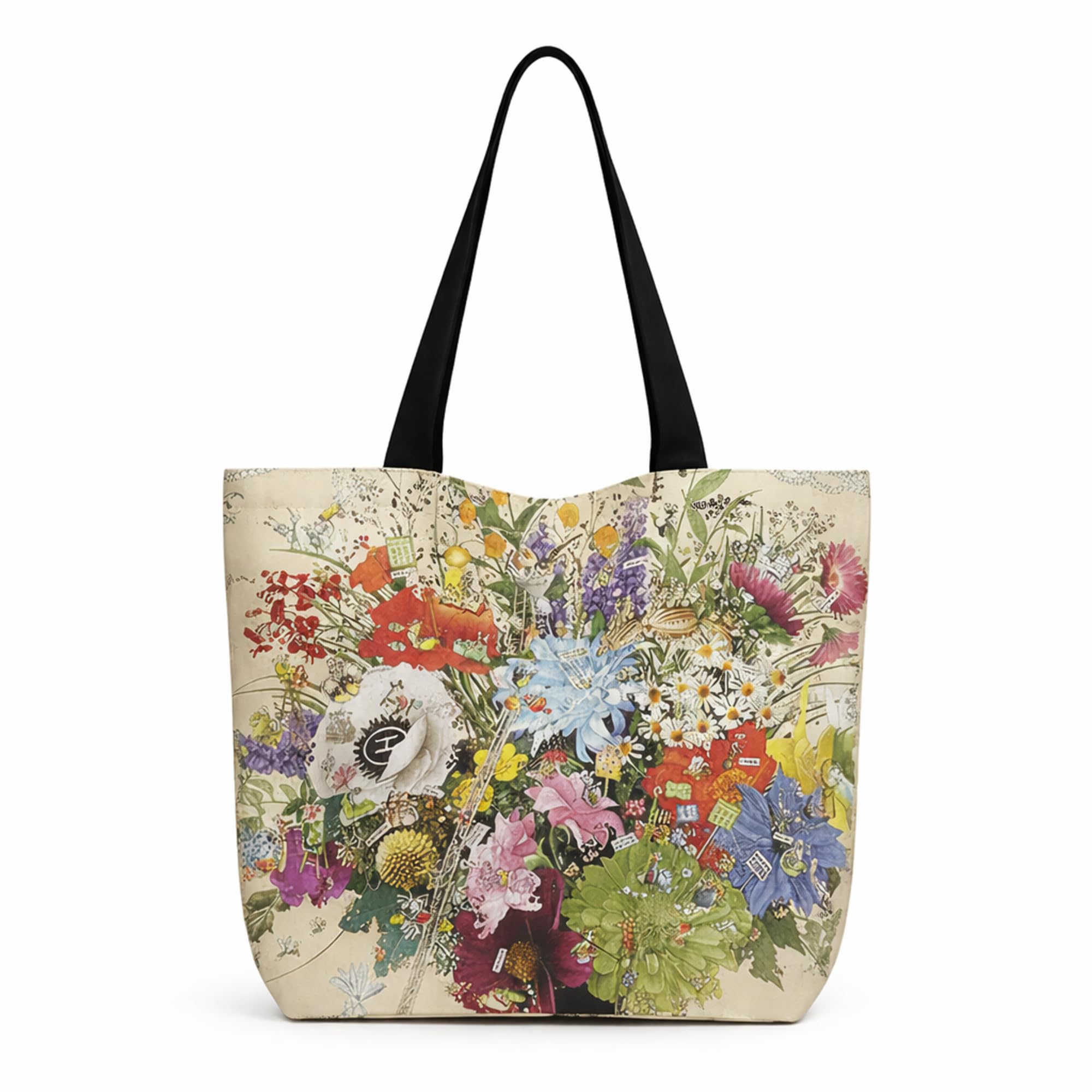 HOMELYA Large Cotton Canvas Zippered Tote Bag for Women | Reusable Eco-Friendly Shoulder Carry Bag | Spacious Shopping, Office & College Handbag | Durable MultiFlower Print Handbag