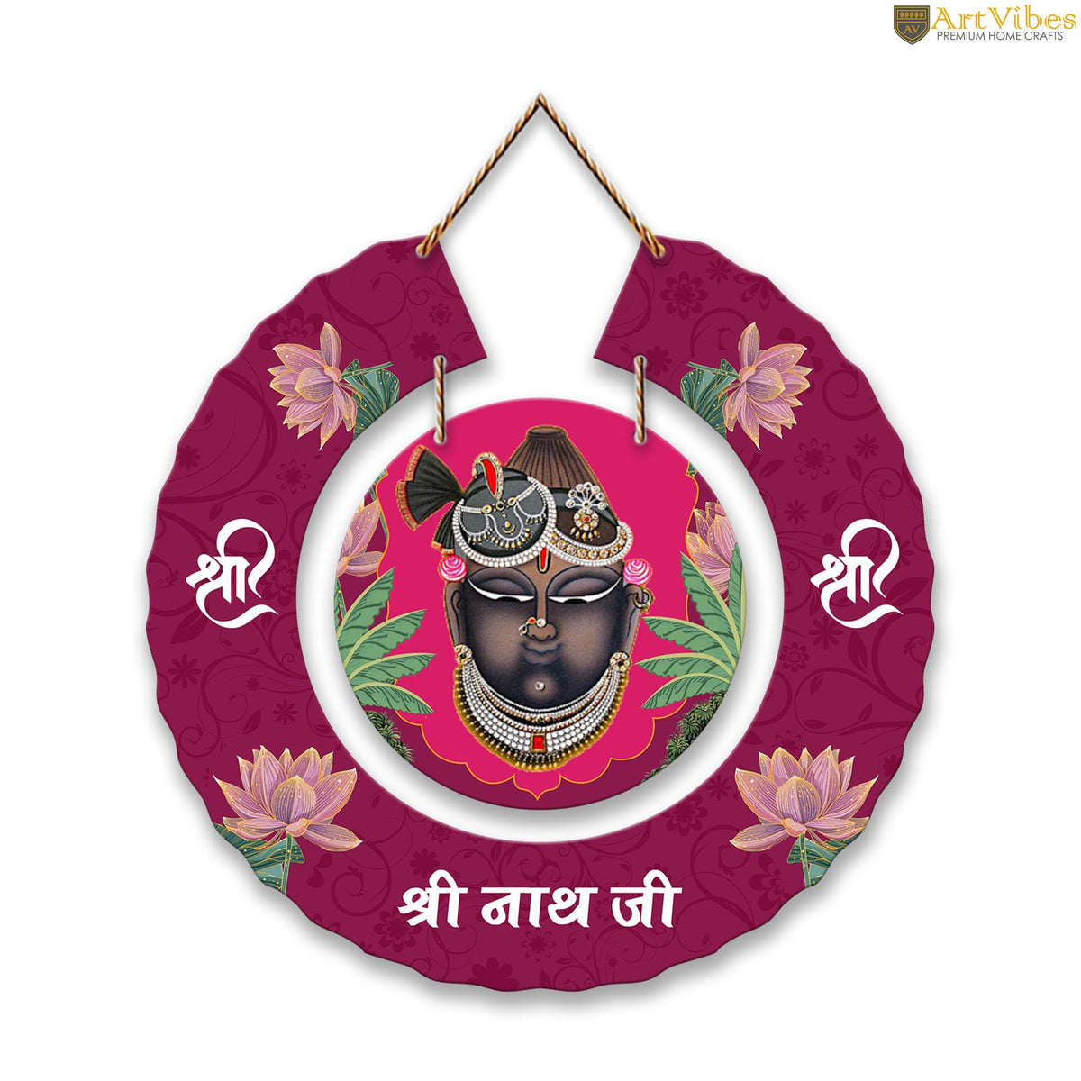Artvibes Shrinath Ji Pichwai Art Round Shape MDF Wooden Wall Decor Items | Religious Decor Items | Wall Sculpture | Signs & Plaques| Stylish Modern Decor Item | Gift Items(WH_9807N) | Art Prints