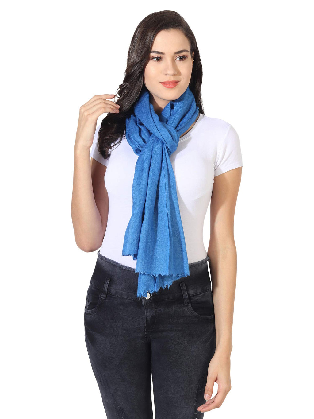MUFFLY Fine Blended Ultra Soft & Warm Wool Silk Unisex Pashmina Shawl, Stole & Wrap with Hanger (Navy blue)