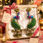 NOVERA MATERIALS Peacock Candle Holder Set of 2 | Handcrafted Metal Tea Light Stand with Colourful Peacock Design for Living Room, Table, Festive Décor & Gifting (Peacock Candle Light)