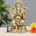 ARTVARKO Brass Ganesh Idol Statue Elephant Murti Blessing Ganesha Vinayak Ganpati Sitting on Lotus Sculpture Bhagwan Entrance Home Warming Vastu Décor Height 7 Inch