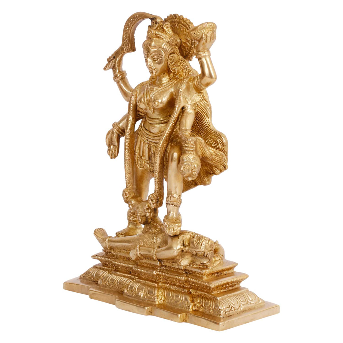 ARTVARKO Brass Maa Kali Statue Murti with Shiva Idol Temple Puja Sculpture Showpiece 7.5 Inch
