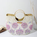 Habere India-All the Cultures Fabricating India Small Tote Bag | Straw Bags | Basket Bag | Bamboo Tote | Beach Bags for Women | White Handbag (Design 02)