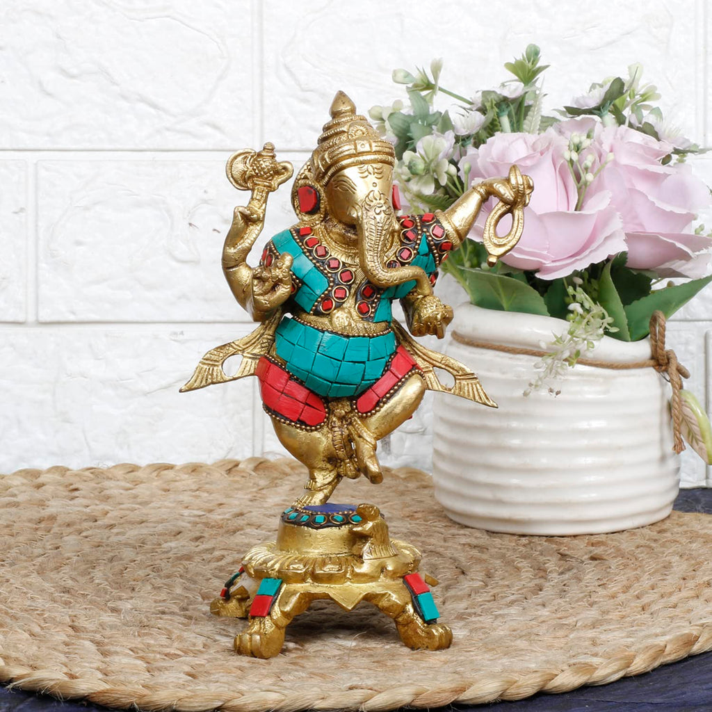 Svarup Brass Dancing Ganesha Idol Ganesha Statue Ganpati Murti for Home Entrance Decor Height 8 Inch