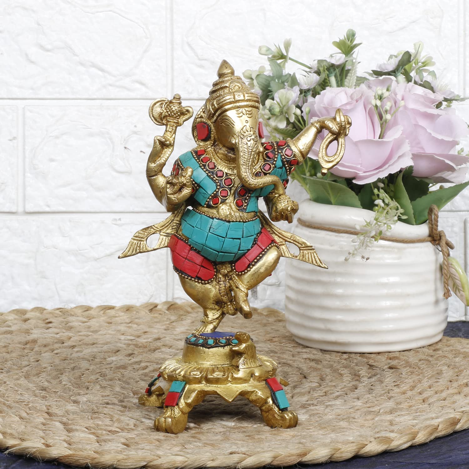 Svarup Brass Dancing Ganesha Idol Ganesha Statue Ganpati Murti for Home Entrance Decor Height 8 Inch