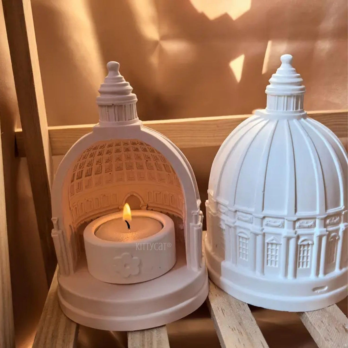 Kitty Cat® Dome Shaped Candle Holder & Trinket Tray | Concrete Tealight Holder for Home Decor | Roman Architecture Showpiece | Diwali Gift Item for Housewarming, Table Decor, Festivals