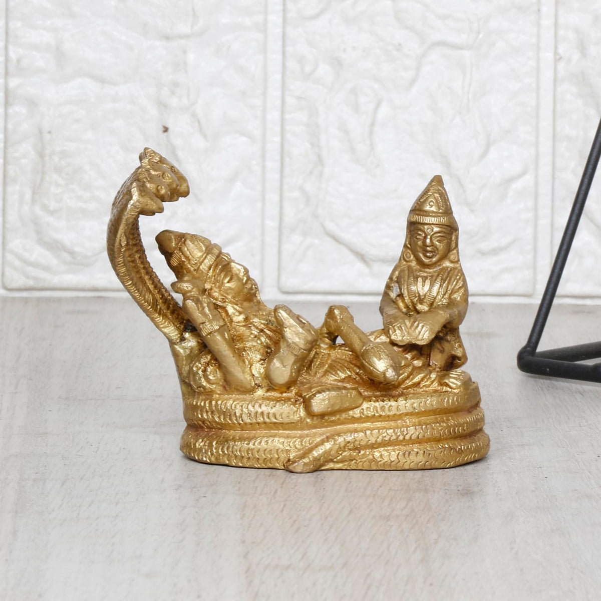 ARTVARKO Brass Lord Lakshmi Vishnu Statue Resting On Sheshnaag Murti Laxmi Maa Narayan Idol Religious Figurine for Puja Home Decor Gift 4 Inch.