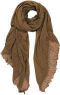 guiyal Cotton Blend Crinkle Vintage Soft Scarf with Fringed Edges,linen scarf,shawl,travel, Coffee, 70 inches x 35 inches