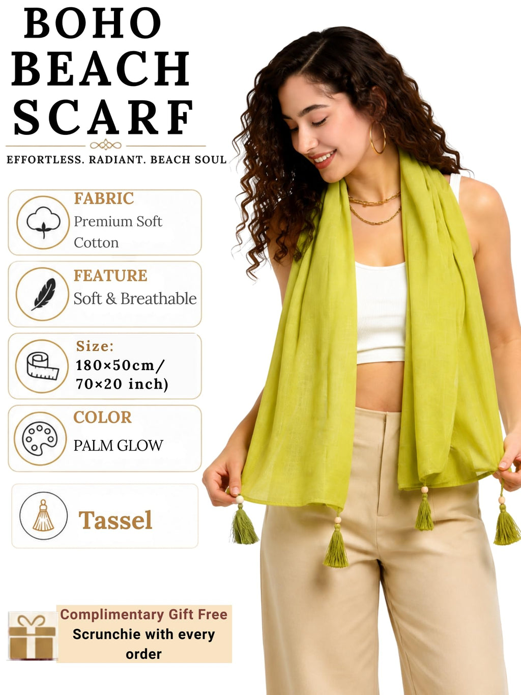 KE KANHA EXPORTS Cotton Scarf|Scarf for Women|Cotton Stole|Soft Beach Wrap|Tassel Design|Easily fits 180 * 50cm