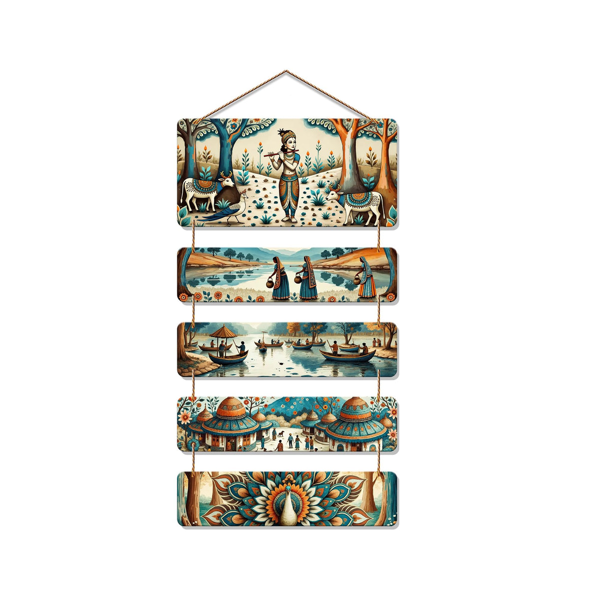 Artvibes Shri Krishna & Rural Life Wall Hanging Home Decorative Wall Art for Living room | Spiritual Decor Items | Wall Sculpture | Signs & Plaques | Artwork | Painting | Gift Items (WH_6715N)
