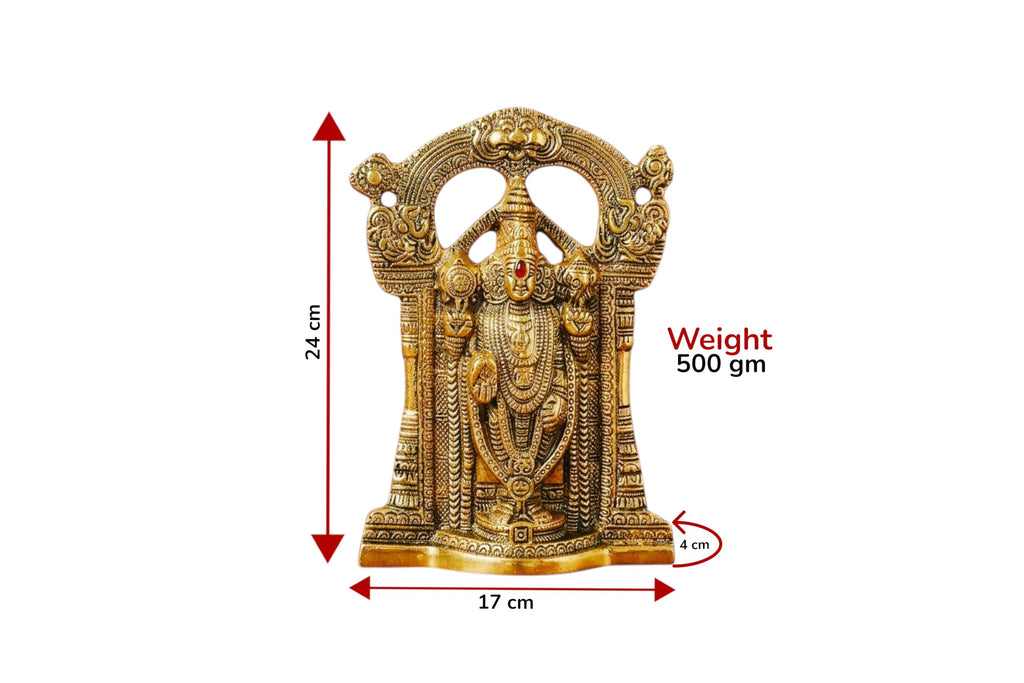 KridayKraft Tirupati Balaji Idol, Decorative Aluminium Gold Finish Lord Venkateswara Statue for Office, Home Temple, 24 x 17 cm