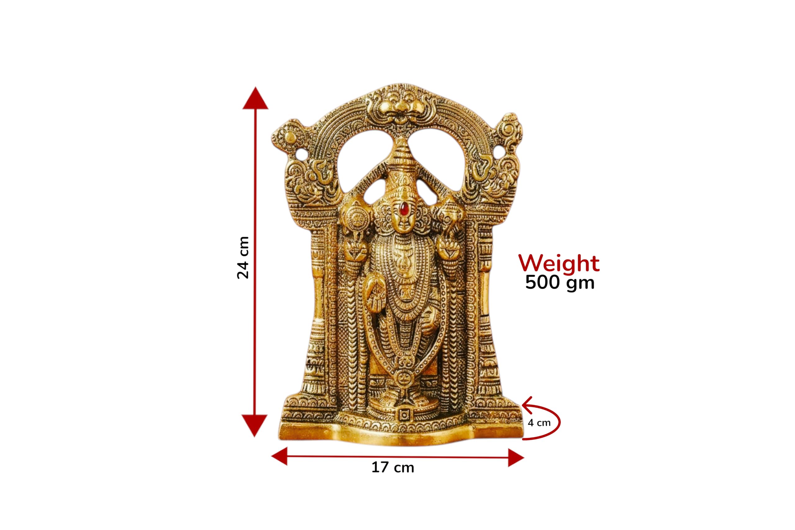 KridayKraft Tirupati Balaji Idol, Decorative Aluminium Gold Finish Lord Venkateswara Statue for Office, Home Temple, 24 x 17 cm