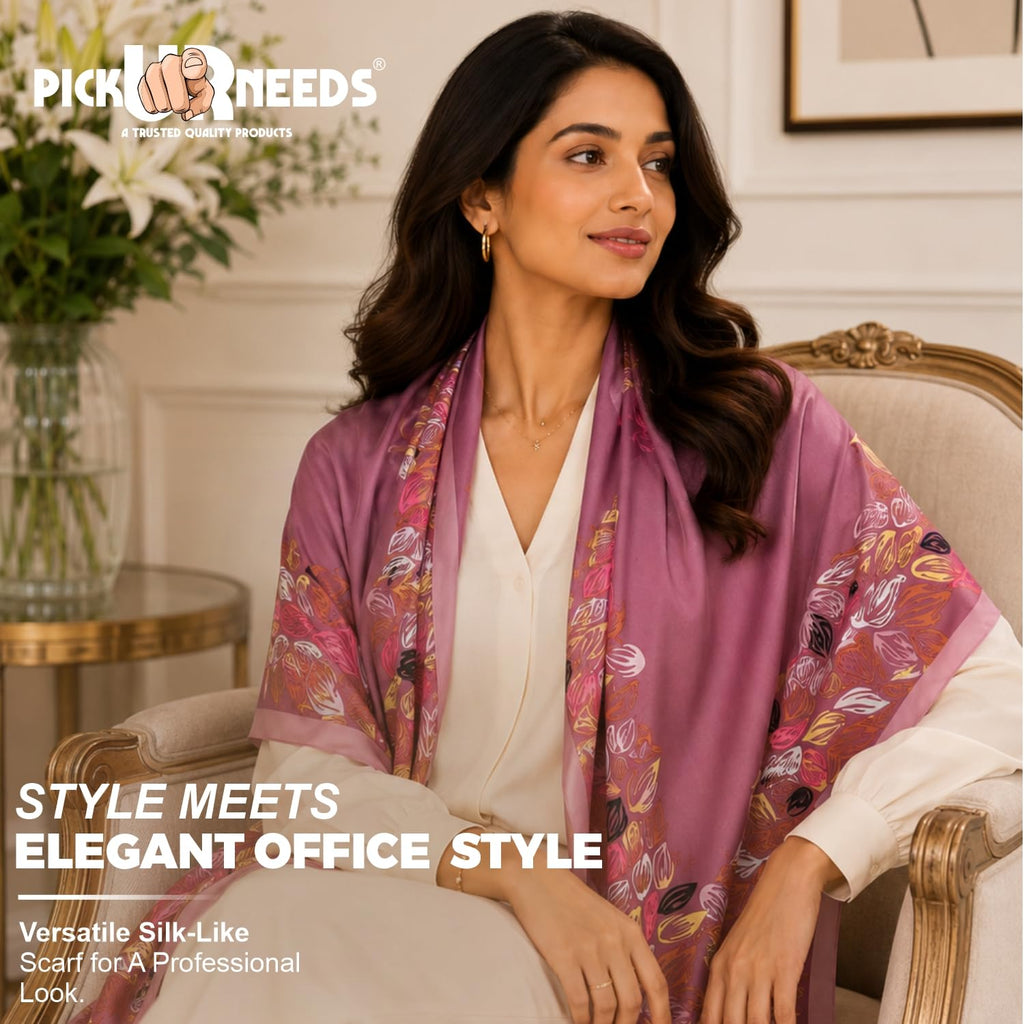 Pick Ur Needs Premium Satin Silk Feel Rectangle Scarf for Womens & Girls Floral Printed Long Fashion Stall Soft Lightweight Neck, Head & Shoulder Wrap