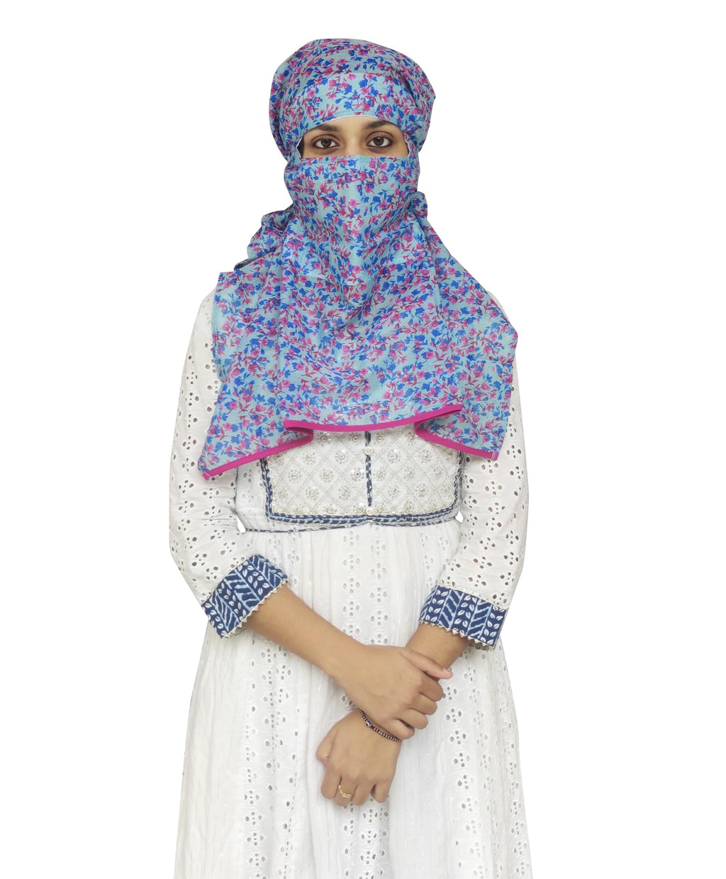 Switchon Export quality Cotton Innovative scarf with closer Hook and Loop Tape- Multi (Blue_Multi)