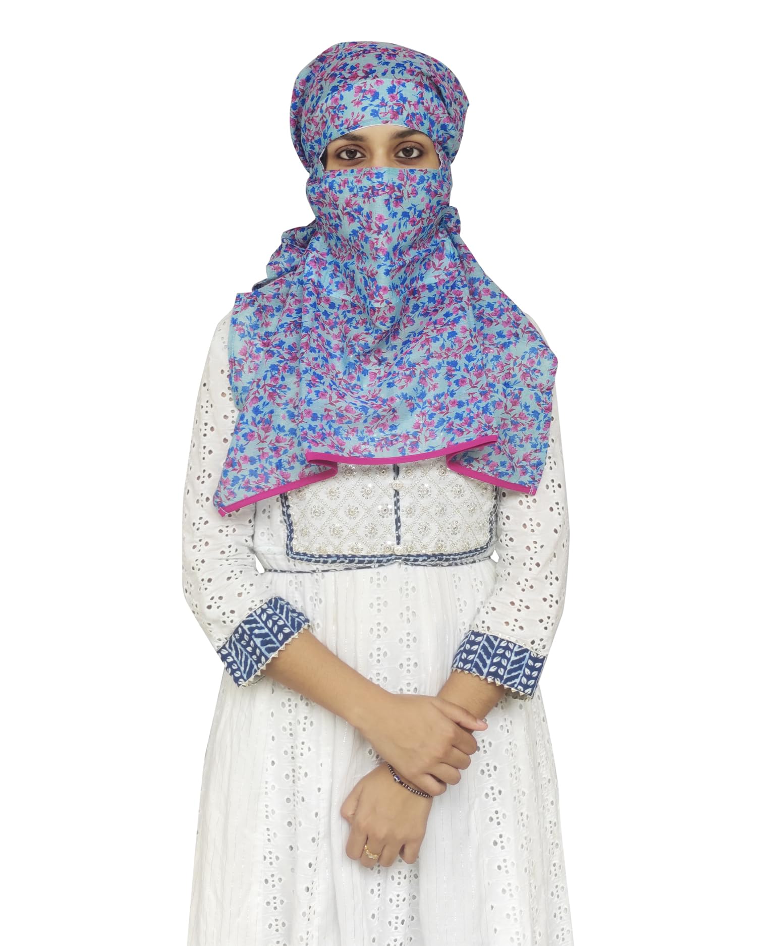Switchon Export quality Cotton Innovative scarf with closer Hook and Loop Tape- Multi (Blue_Multi)
