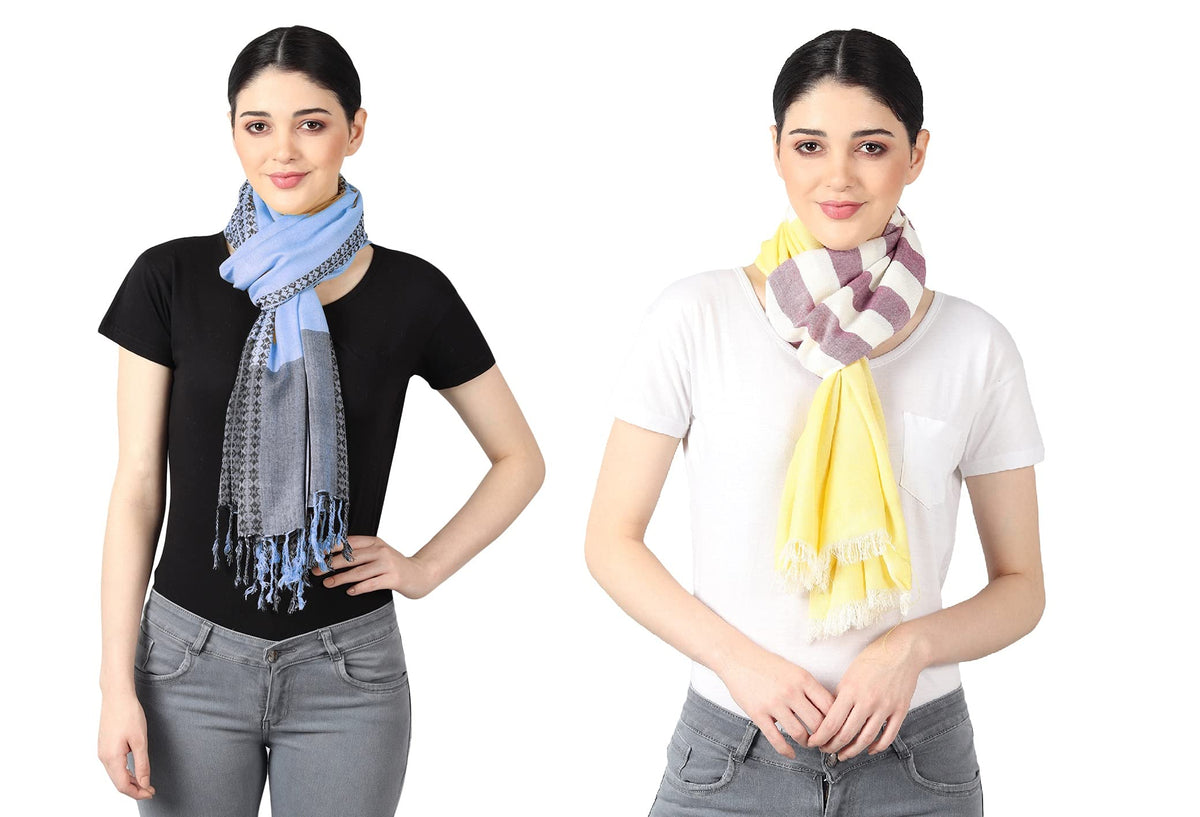 Flyer Female Viscose Women'S Stole/Scarf Colour- Yellow & Purple And Sky Blue Soft Ethnic Scarves Pack Of 2 St-08-Blue-St-01