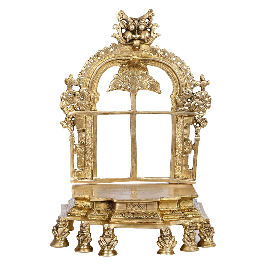 ARTVARKO Brass Kirtimukha Throne Pooja Singhasan Chowki Prabhavali for Idol Seat Prabhawal Peedam Idol God Stand Pooja for Idols 12 Inch