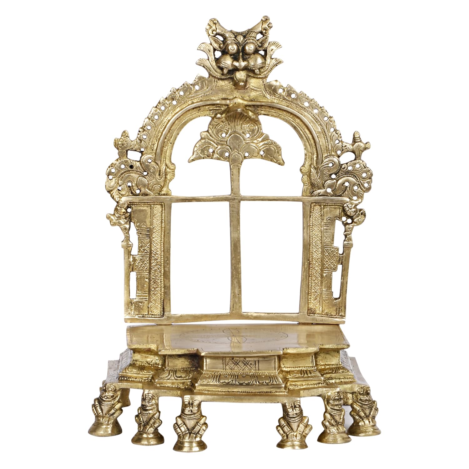 ARTVARKO Brass Kirtimukha Throne Pooja Singhasan Chowki Prabhavali for Idol Seat Prabhawal Peedam Idol God Stand Pooja for Idols 12 Inch