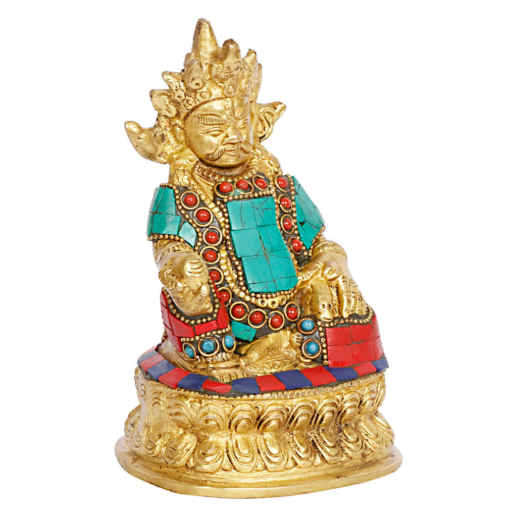 ARTVARKO Lord Kuber Maharaj Murti Brass Gemstone Handwork Treasure Wealth Kubera for Dosh Nivaran Prosperity Money Gift Height 6 Inches