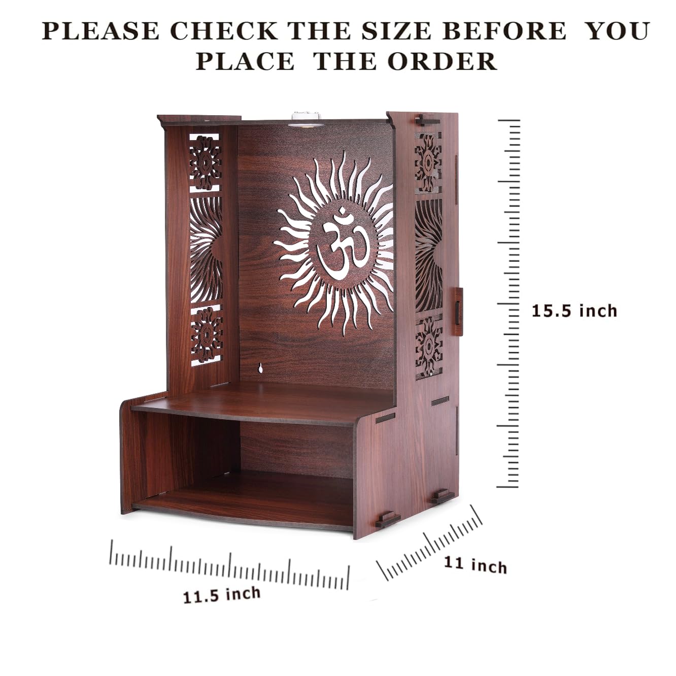 KATHORWARES Wooden Temple with LED Spot Light | Pooja Mandir Stand for Home | Puja Mandir with Smart Lock System & Hang Hole | Decorative Wooden Temple for Home & Office/Shop(Surya Sun)