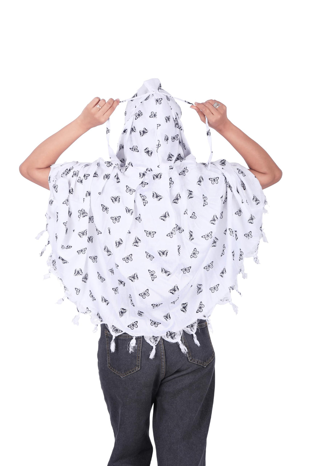 CLOTHNEST Women’s Rayon Scarf Cum Mask – Full Face & Neck UV Sun Protection for Drivers and Outdoor Use (BLACK BUTTERFLY)