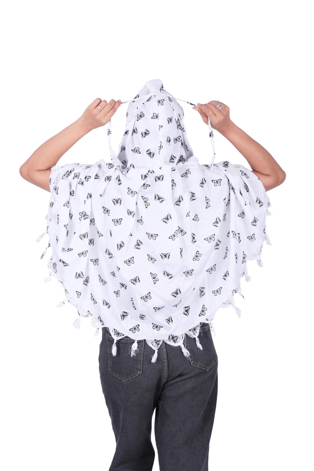 CLOTHNEST Women’s Rayon Scarf Cum Mask – Full Face & Neck UV Sun Protection for Drivers and Outdoor Use (BLACK BUTTERFLY)