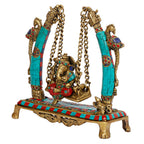 Svarup Brass Ganesha On Jhoola Swing Peacock Ganesh Ganpati Jhula for Home Office Temple Puja Décor Gift Height 10 Inch.