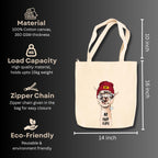 snapiq COTTON 350 GSM Canvas Tote Bag for Women and Girls Thick Fabric with Zipper (Beige, Lama)