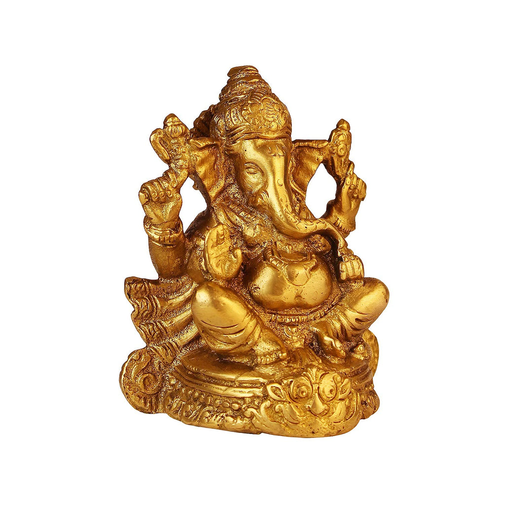 Svarup Brass Sitting Ganesha Idol in Gold Color Height 3.75 Inch Weight 0.8 Kg