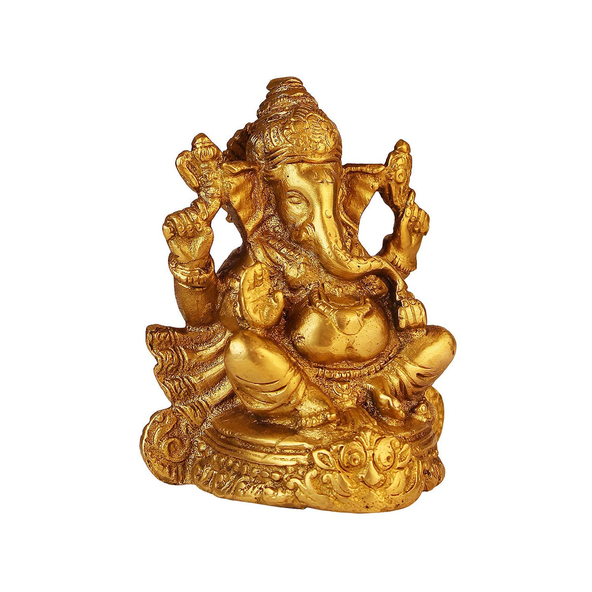 Svarup Brass Sitting Ganesha Idol in Gold Color Height 3.75 Inch Weight 0.8 Kg