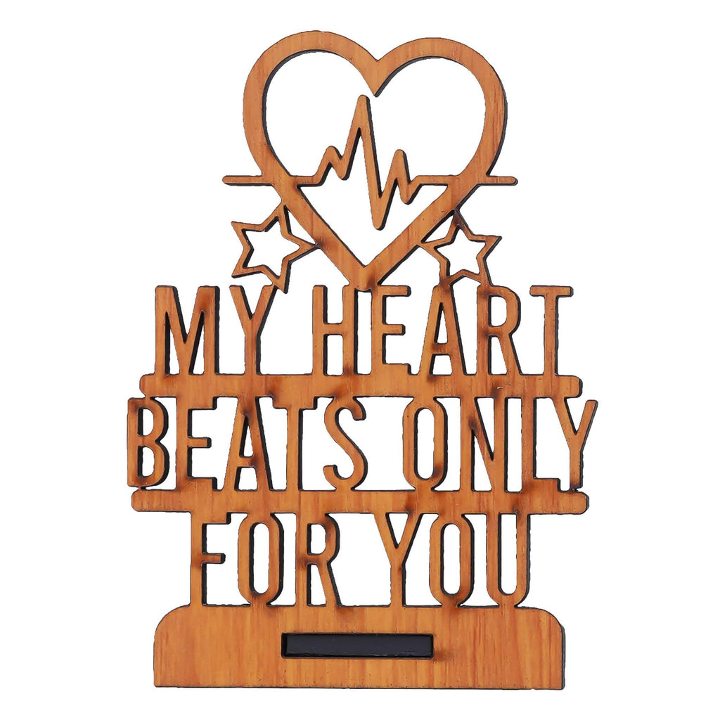 eCraftIndia Brown Wooden My Heart Beats Only for You Decorative Showpiece - Anniversary, Valentine Gift for Girlfriend Boyfriend Husband Wife - Valentine Day Gifts - Valentine Day Decoration Items