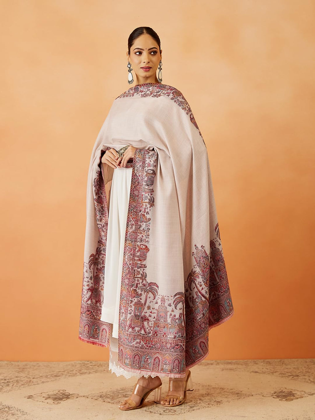 Pashmoda Women Gulzaar Kashmiri Jamawar Woven Shawl, Kaani Jacquard Shawls, Stole, Wraps, Luxury Pashmina Evening Wrap (Size: 101X203 CM)