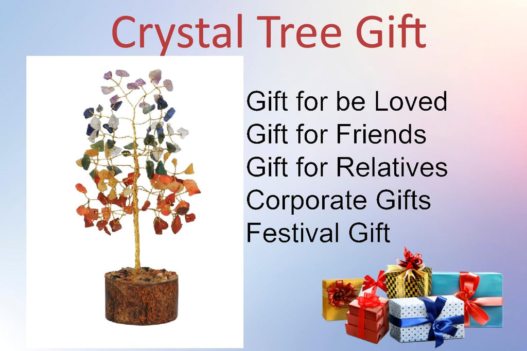 TOI SHOP Seven Chakra Crystal Gemstone Bonsai Money Tree - 6 Inch Reiki Feng Shui Tree (100 Beads) - for Good Luck Wealth Prosperity Healing Vastu Housewarming Gift Home Decor