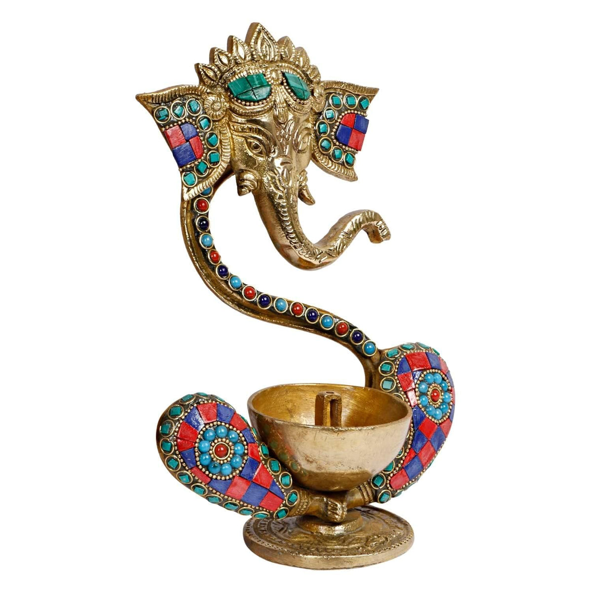 Svarup 8.5 Inch Multi-Color Brass Ganesha Diya: Ideal for Spiritual Lighting