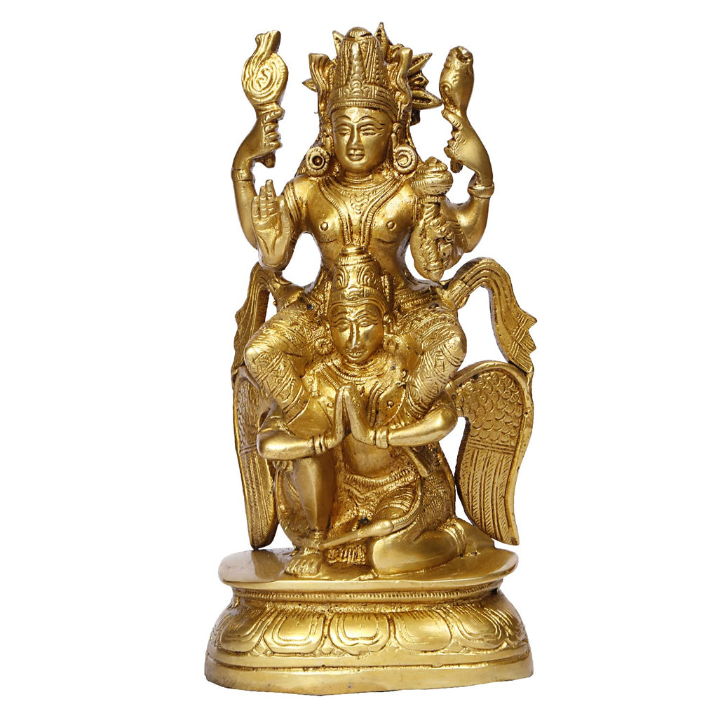 ARTVARKO Brass Lakshmi Vishnu Riding On Garuda Luxmi Narayan Sculpture Decorative Idols Statue for Home Décor Mandir Pooja Temple Gift 8 Inch.